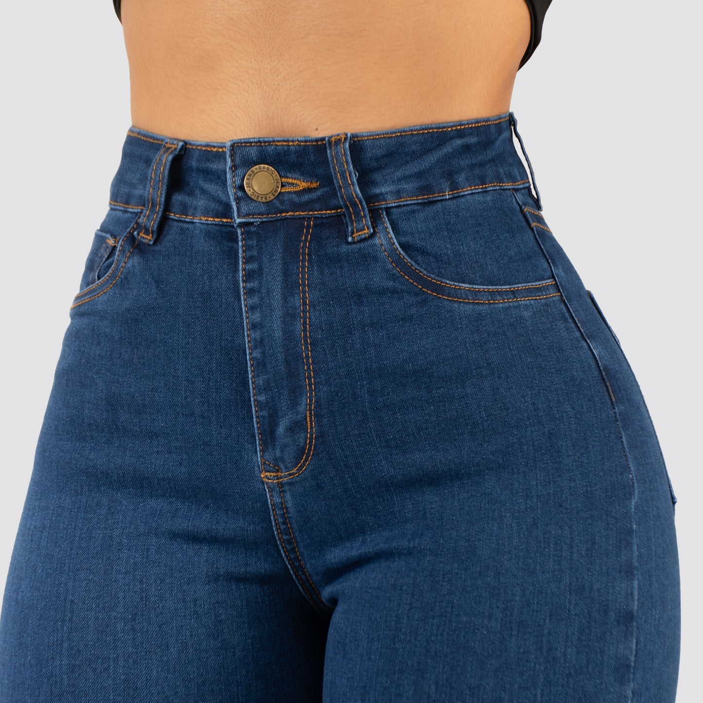 Jeans Mom Flare Tiro Alto Azul Basic