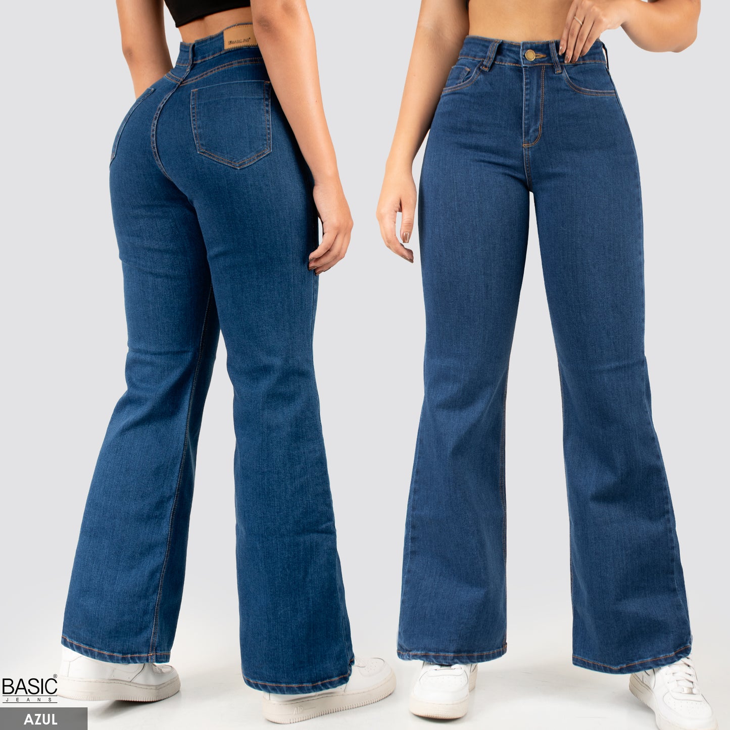 Jeans Mom Flare Tiro Alto Azul Basic