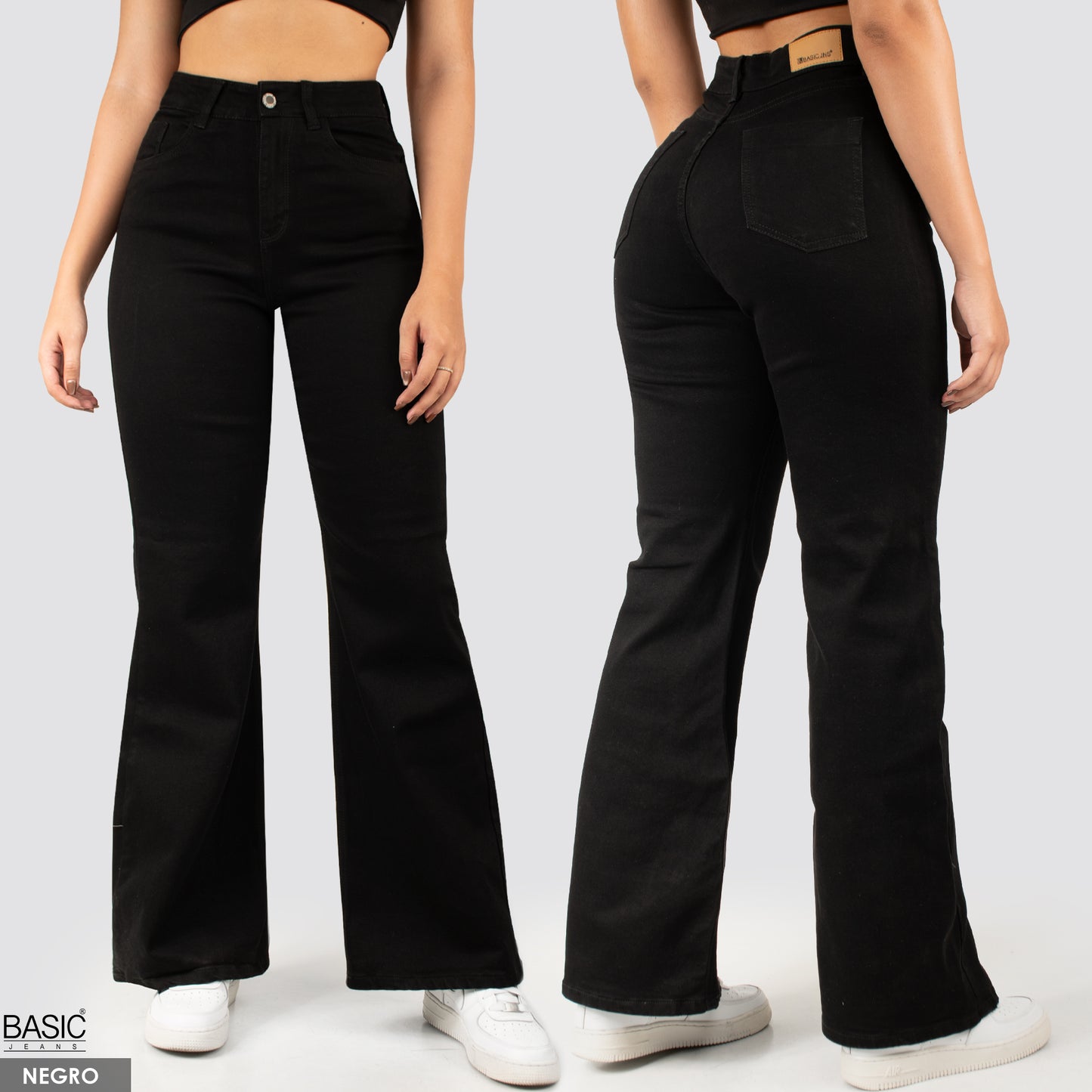 Jeans Mom Flare Tiro Alto Negro Basic