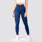Jeans Skinny Tiro Alto Tono Medio Basic