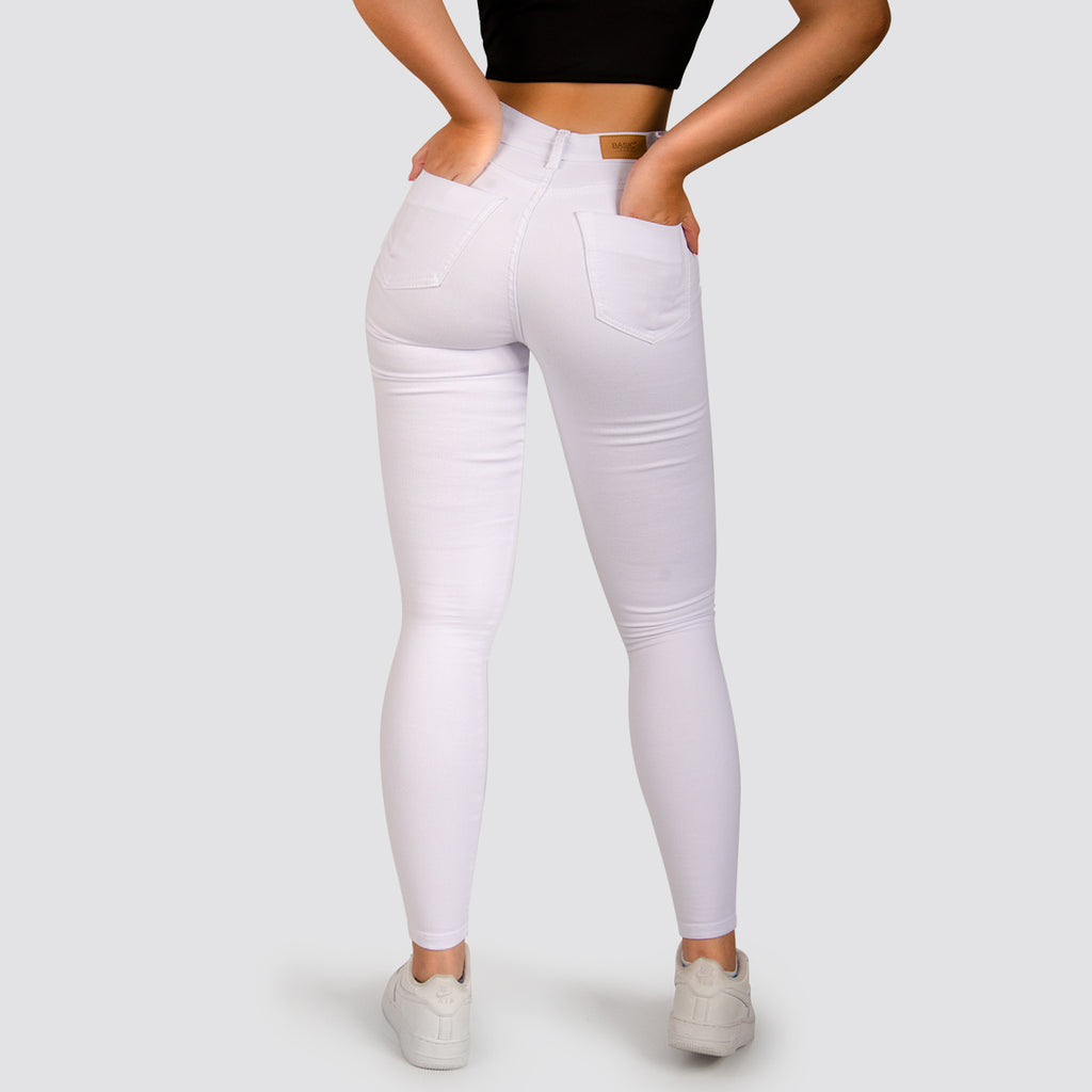 Jeans Skinny Tiro Alto Blanco Basic