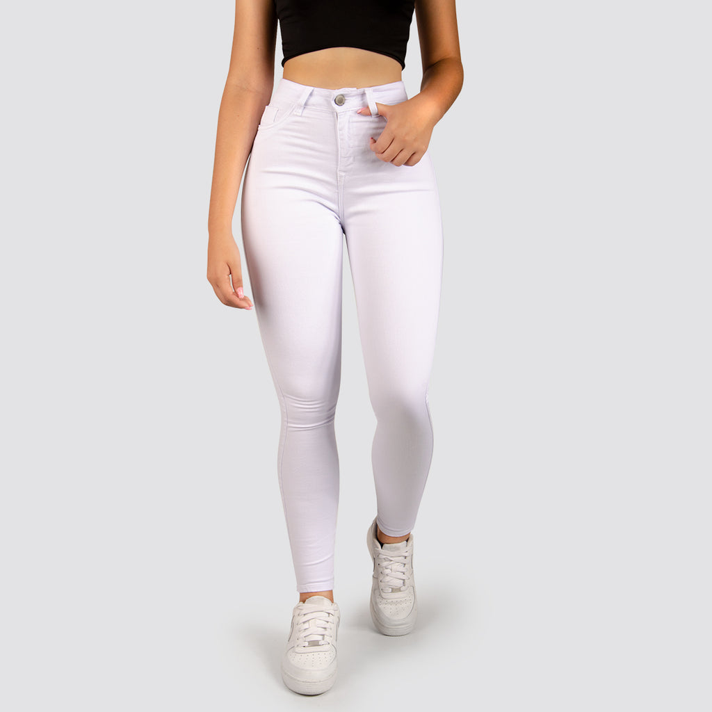 Jeans Skinny Tiro Alto Blanco Basic