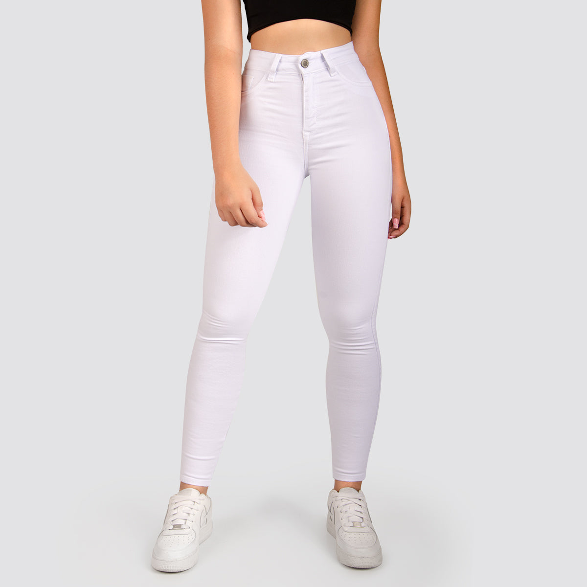 Jeans Skinny Tiro Alto Blanco Basic