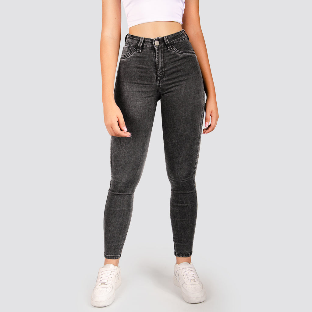 Jeans Skinny Tiro Alto Gris Basic
