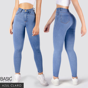 Jeans Skinny Tiro Alto Tono Claro Basic