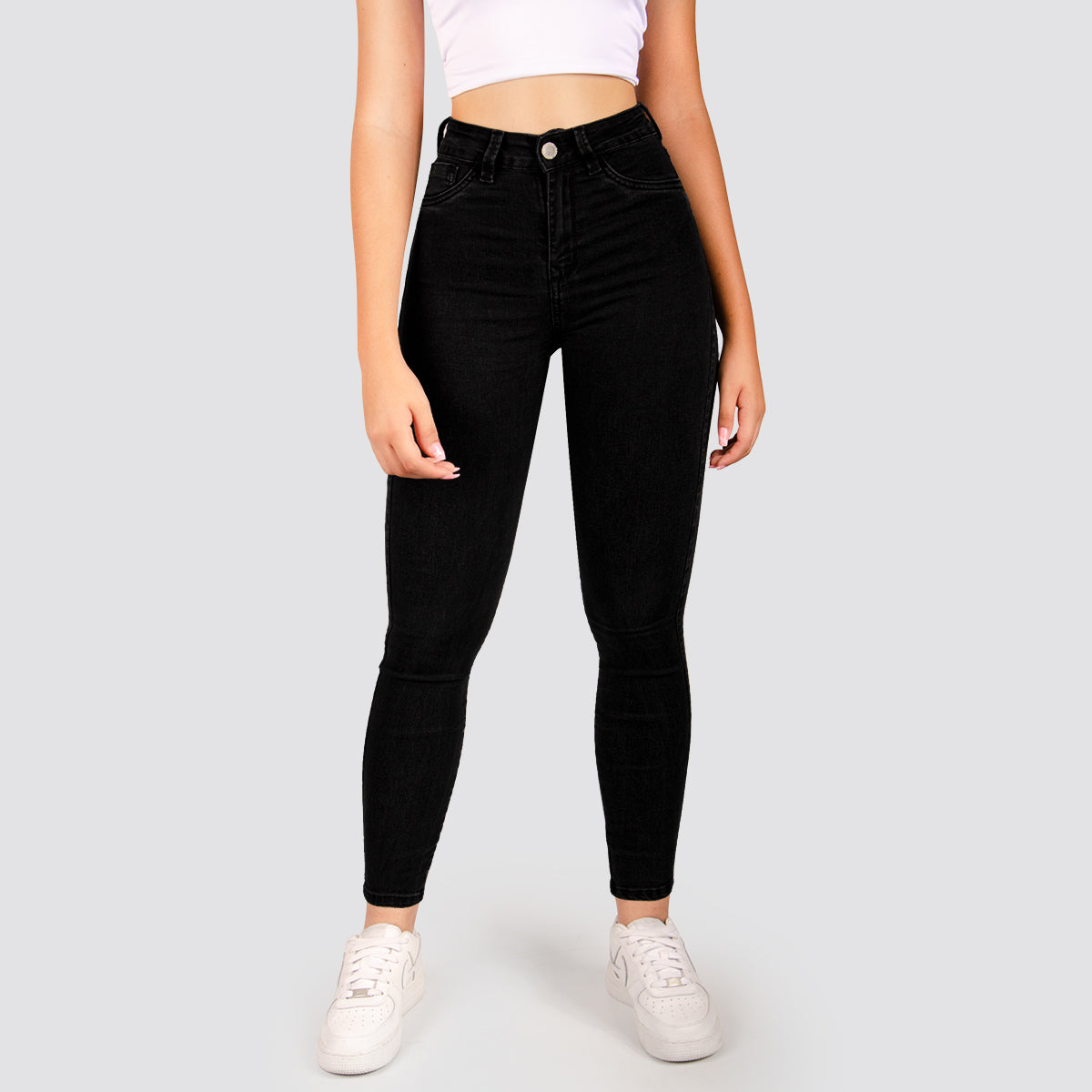 Jeans Skinny Tiro Alto Negro Basic