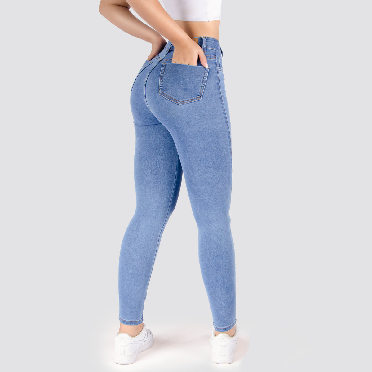 Jeans Skinny Tiro Alto Tono Claro Basic