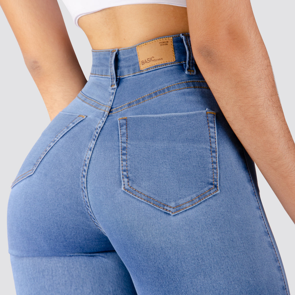 Jeans Skinny Tiro Alto Tono Claro Basic