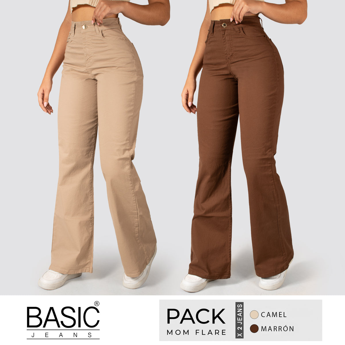 Pack Mom Flare Mujer Color (Marrón-Camel) 2 Unidades