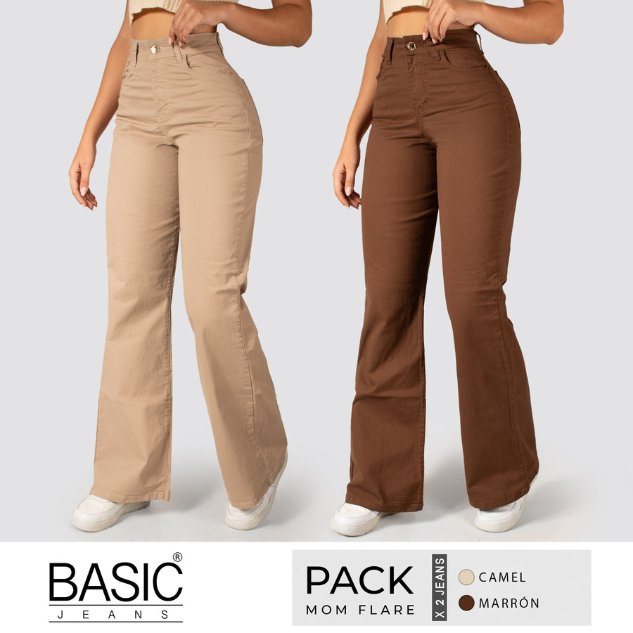 Pack Mom Flare Mujer Color (Marrón-Camel) 2 Unidades