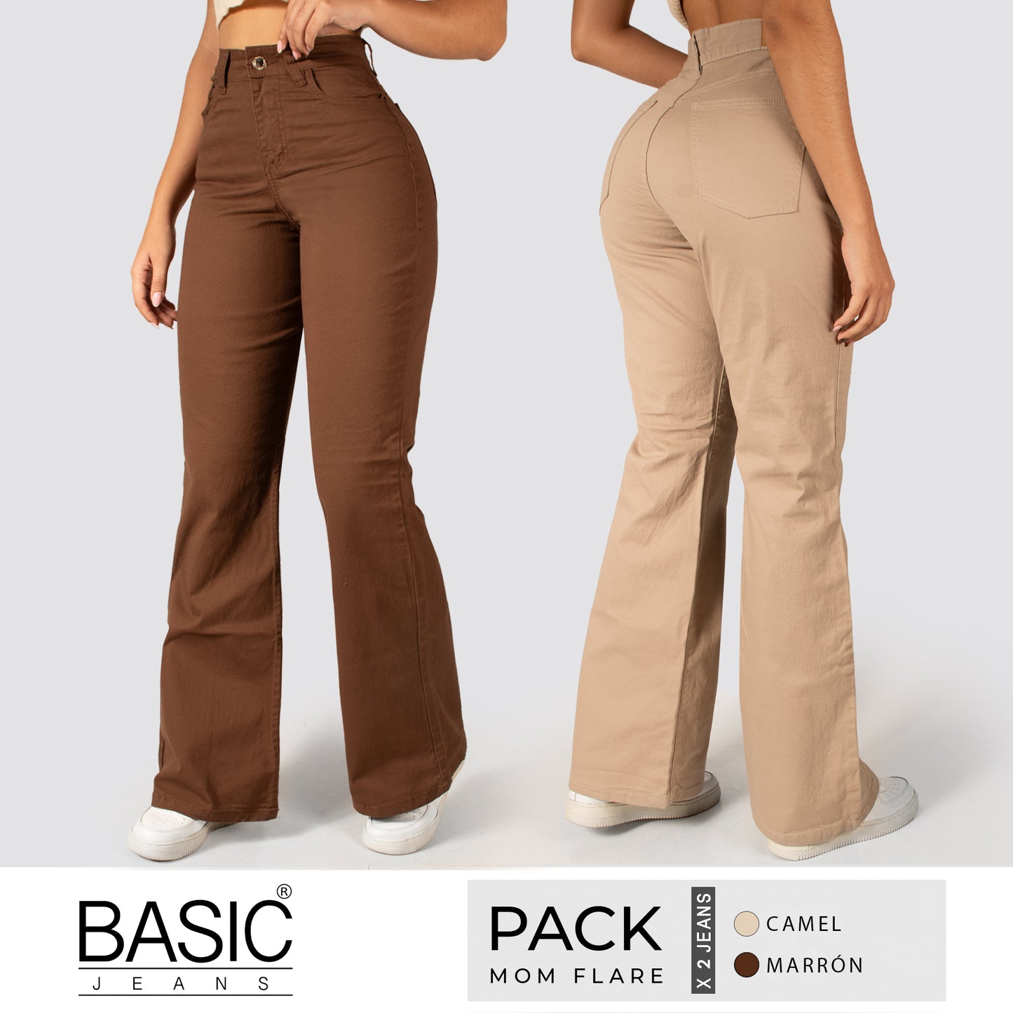 Pack Mom Flare Mujer Color (Marrón-Camel) 2 Unidades