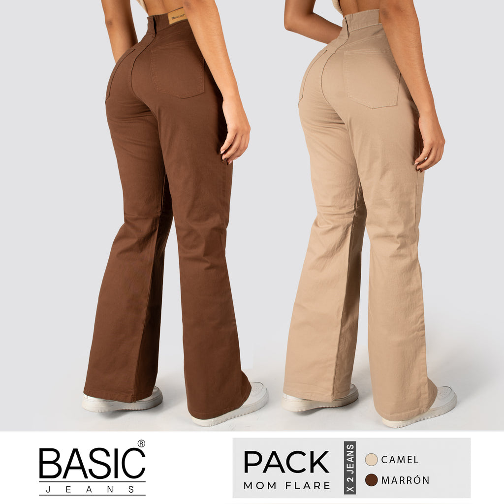 Pack Mom Flare Mujer Color (Marrón-Camel) 2 Unidades