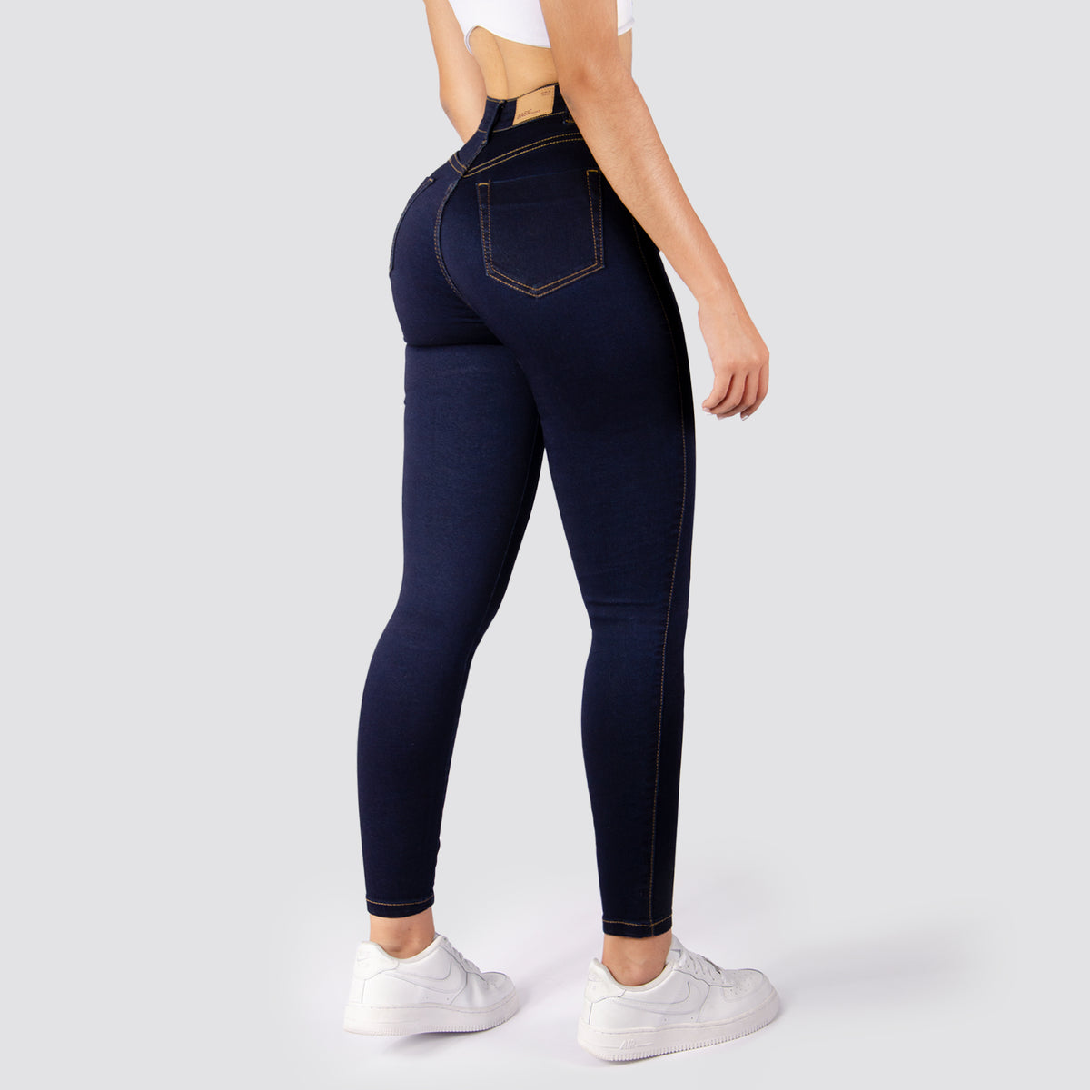 Jeans Skinny Tiro Alto Tono Oscuro Basic