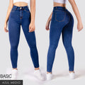 Jeans Skinny Tiro Alto Tono Medio Basic
