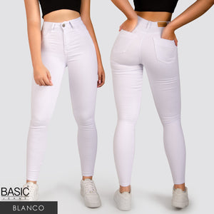 Jeans Skinny Tiro Alto Blanco Basic