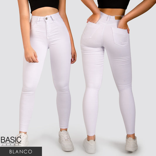 Jeans Skinny Tiro Alto Blanco Basic