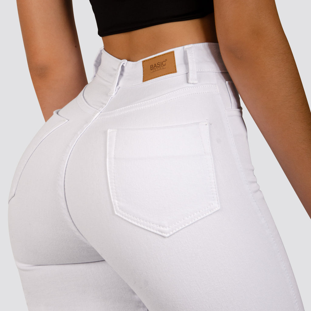 Jeans Skinny Tiro Alto Blanco Basic