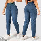 Jeans Mom Fit Tiro Alto Azul medio