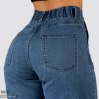 Jeans Mom Fit Tiro Alto Azul medio