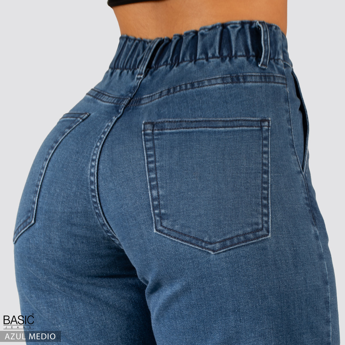 Jeans Mom Fit Tiro Alto Azul medio