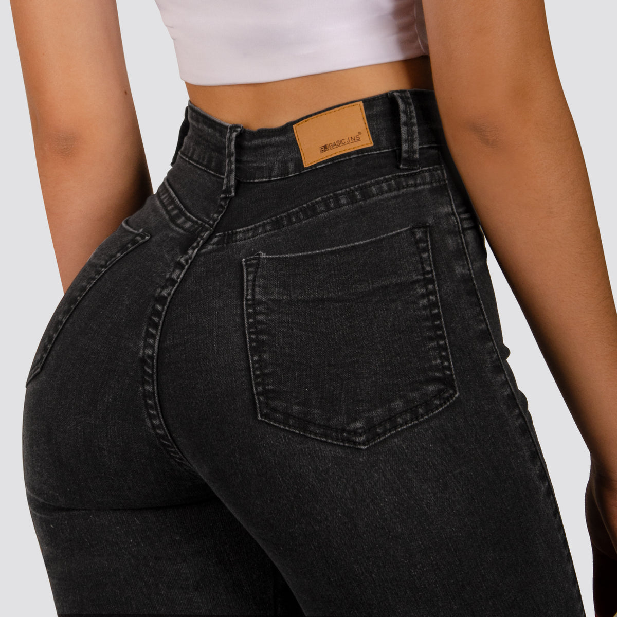Jeans Skinny Tiro Alto Gris Basic