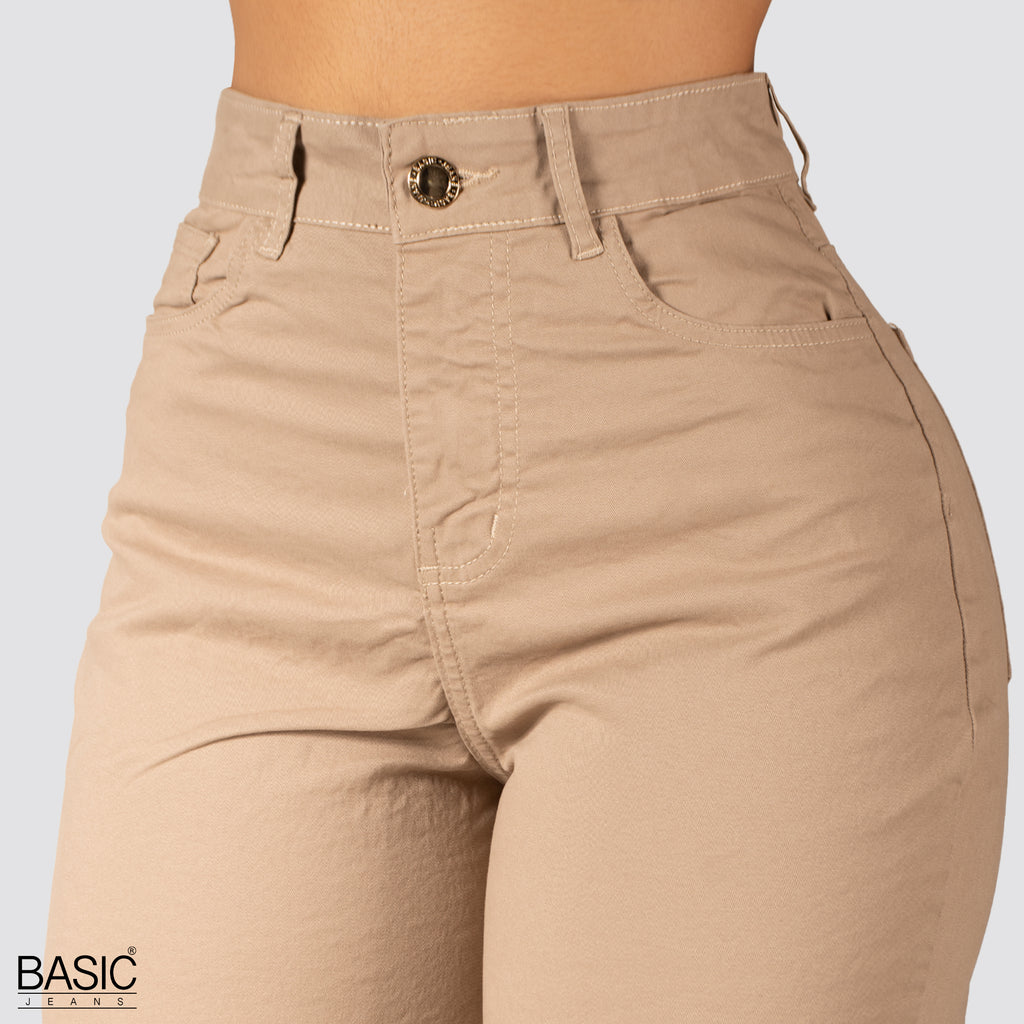 Jeans Mom Flare Tiro Alto Camel