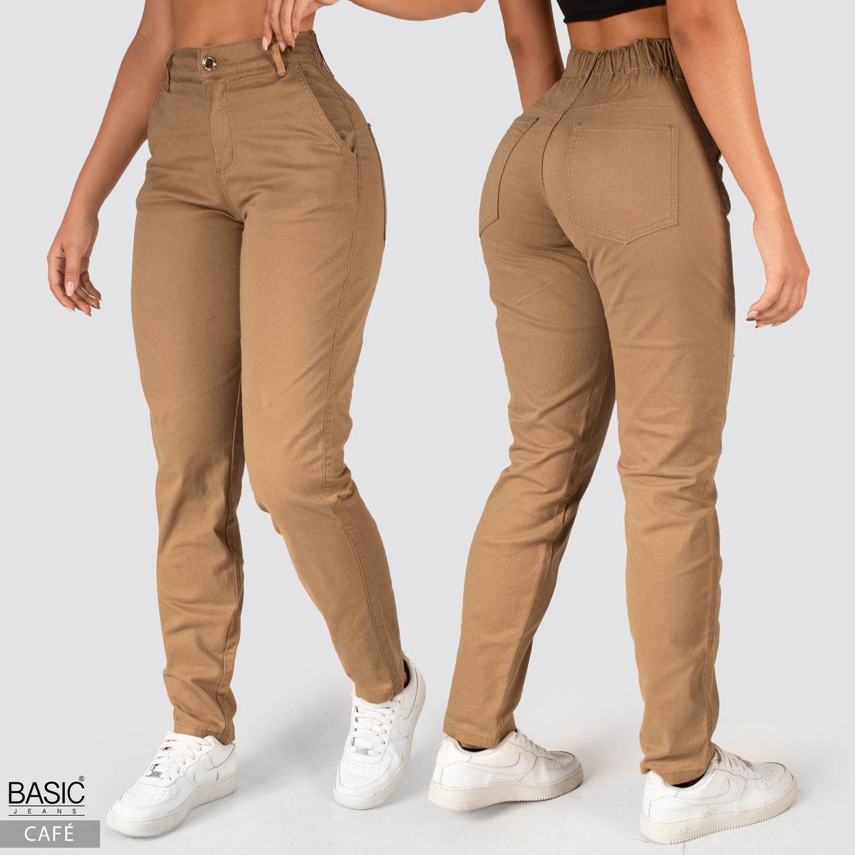 Jeans Mom Fit Tiro Alto Cafe