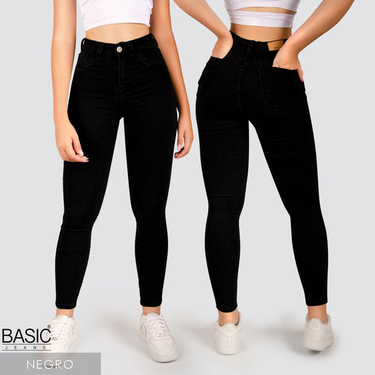 Jeans Skinny Tiro Alto Negro Basic