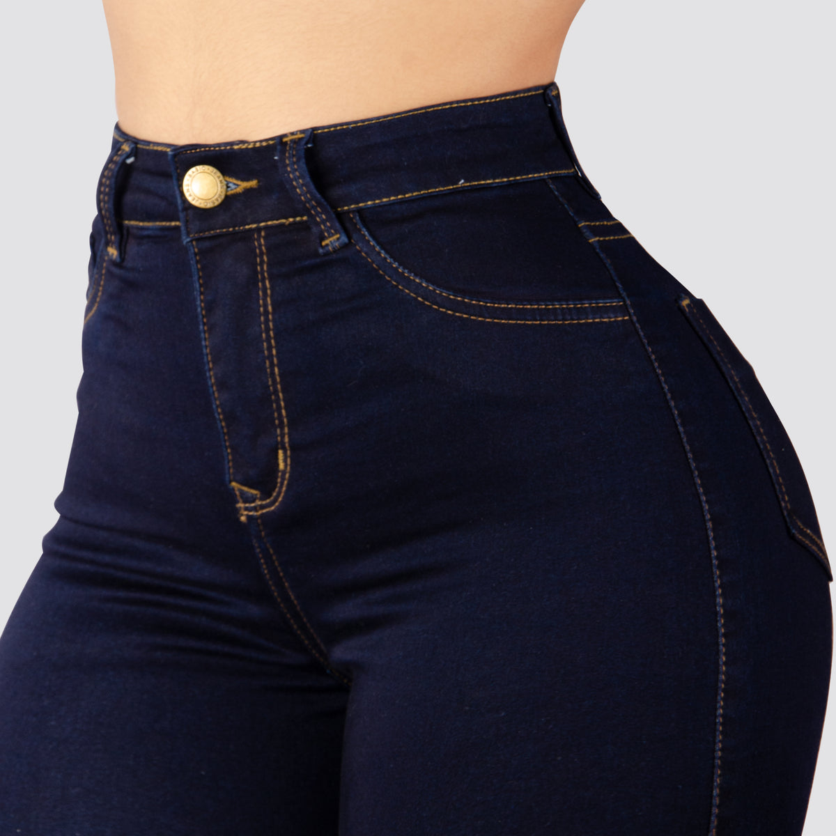 Jeans Skinny Tiro Alto Tono Oscuro Basic